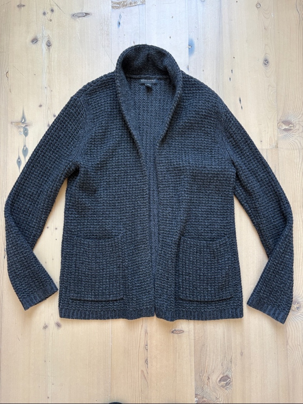 Banana Republic Dark Charcoal Waffle Knit Open Fisherman Cardigan - S